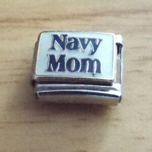 Navy Mom on white enamel 9mm stainless steel italian charm bracelet link new